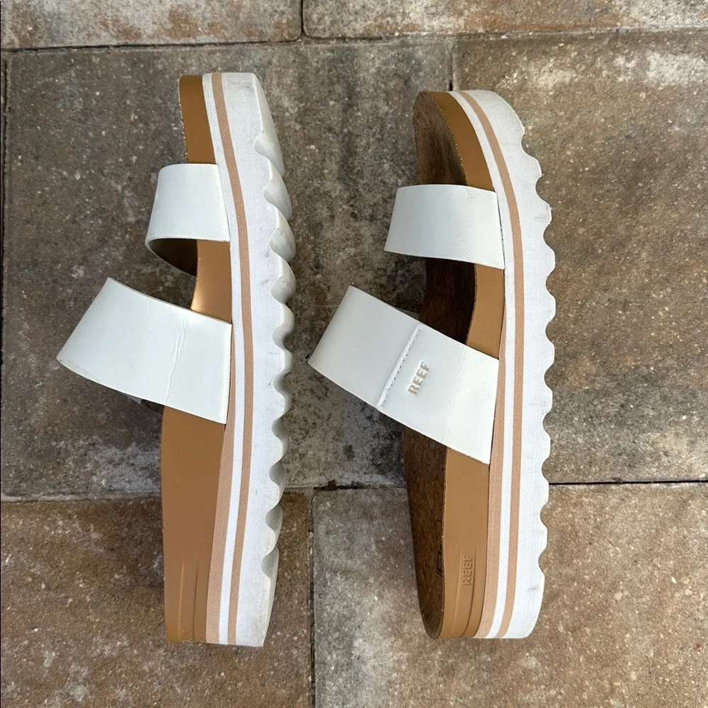 Reef White Cork Slide Platform Sandals - Picture 2 of 6